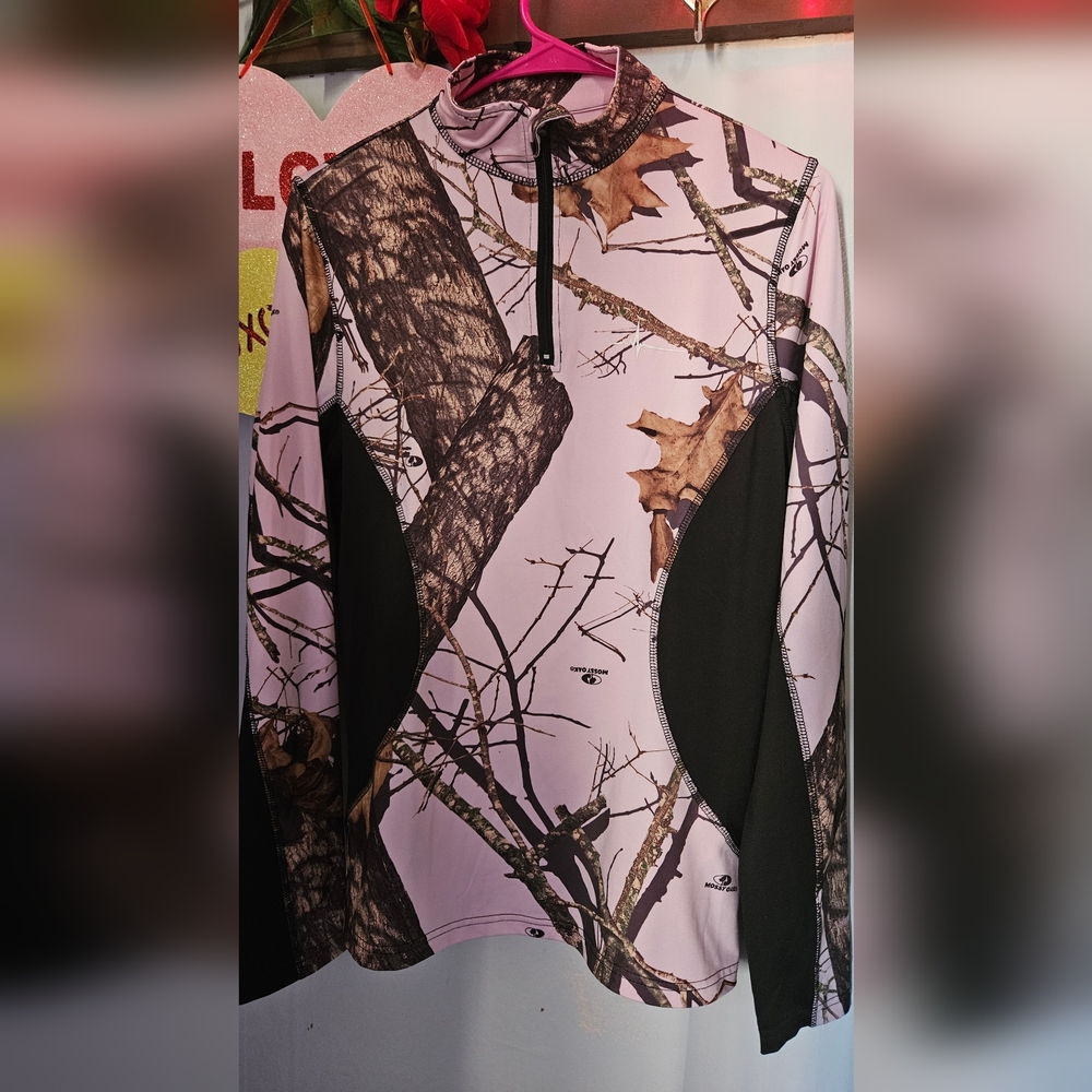 MOSSY OAK Pink Camo Zip Up Polyester Womens Huntung/Fishing Top SzS